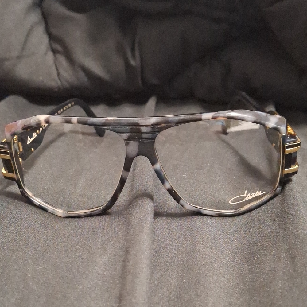 Cazal Black and Gray Eyewear with Gold Detail